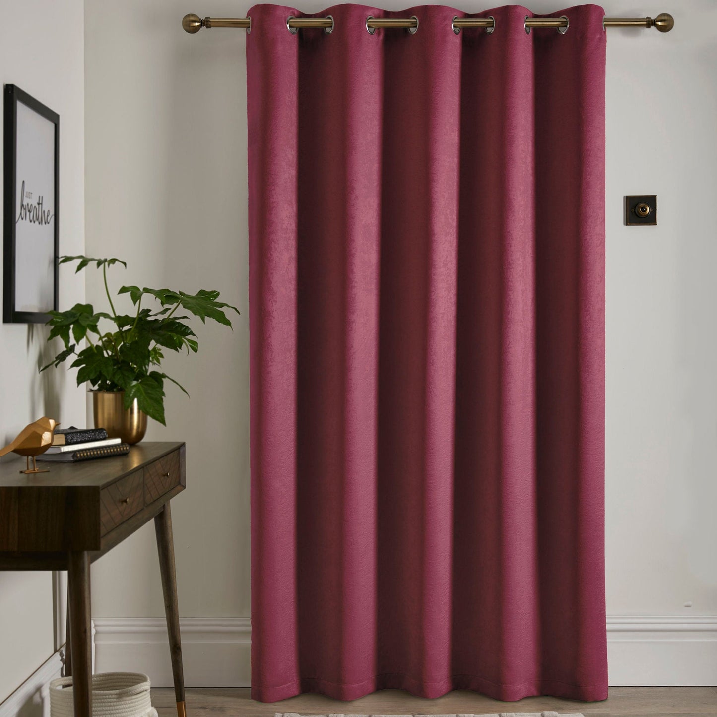 Strata Eyelet Single Panel Door Curtain in Wine