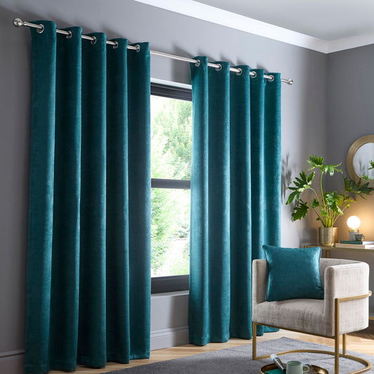Strata Eyelet Curtains in Forest Green