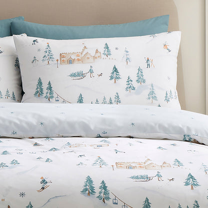Ski Village Christmas Duvet Cover Set in Natural