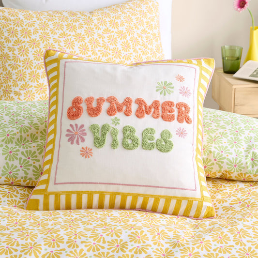 Summer Vibes Slogan Cushion in Multi