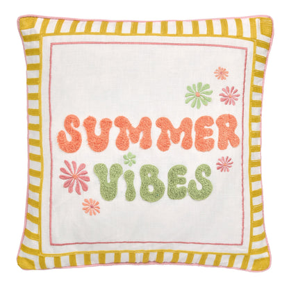 Summer Vibes Slogan Cushion in Multi