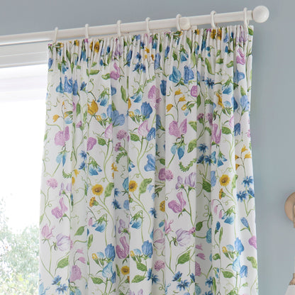 Sweetpea Floral Pair of Pencil Pleat Curtains in Lilac