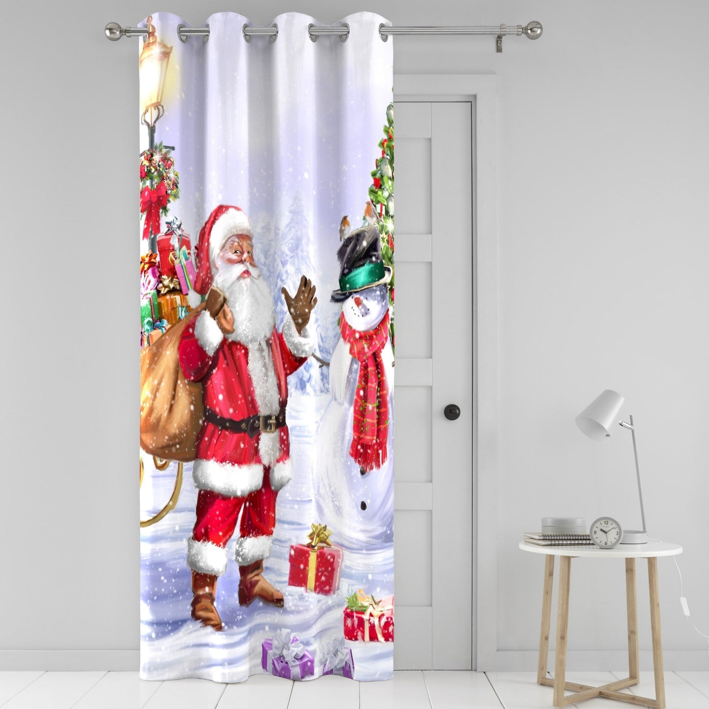 Santa & Snowy Eyelet Single Panel Door Curtain in Multi