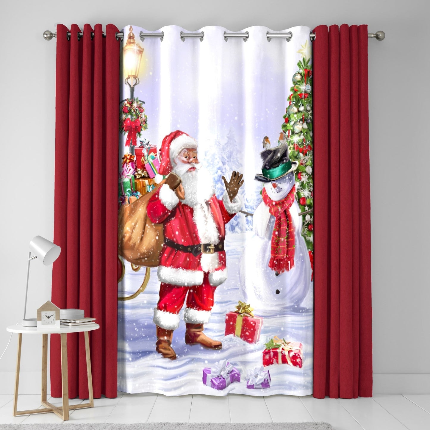 Santa & Snowy Eyelet Single Panel Door Curtain in Multi