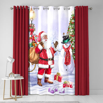 Santa & Snowy Eyelet Single Panel Door Curtain in Multi