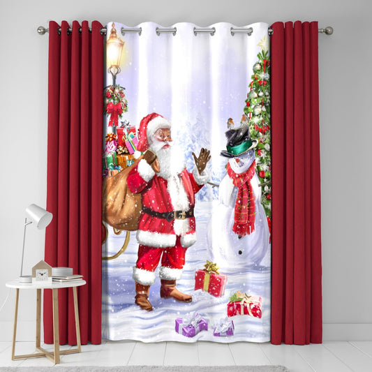 Santa & Snowy Eyelet Single Panel Door Curtain in Multi