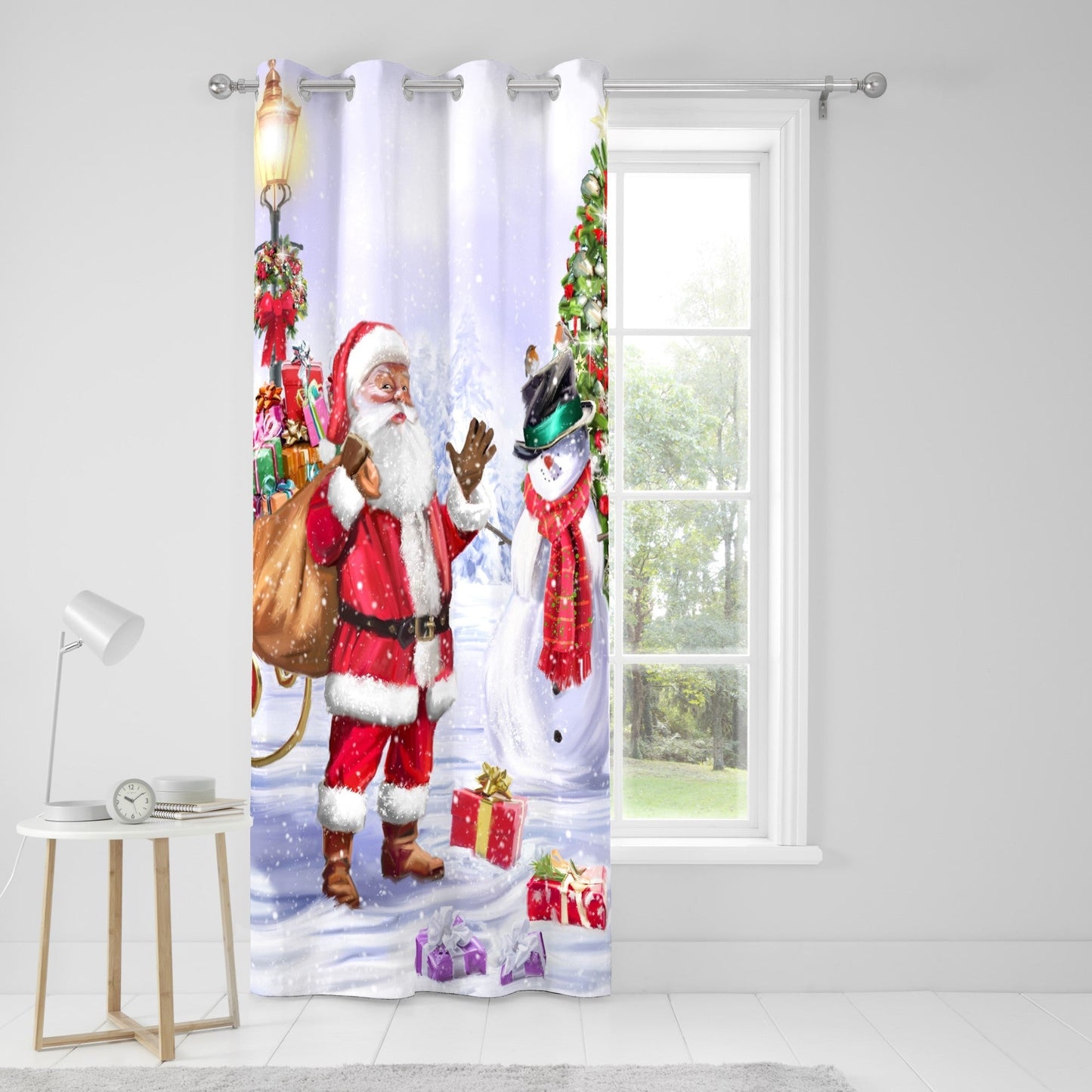 Santa & Snowy Eyelet Single Panel Door Curtain in Multi