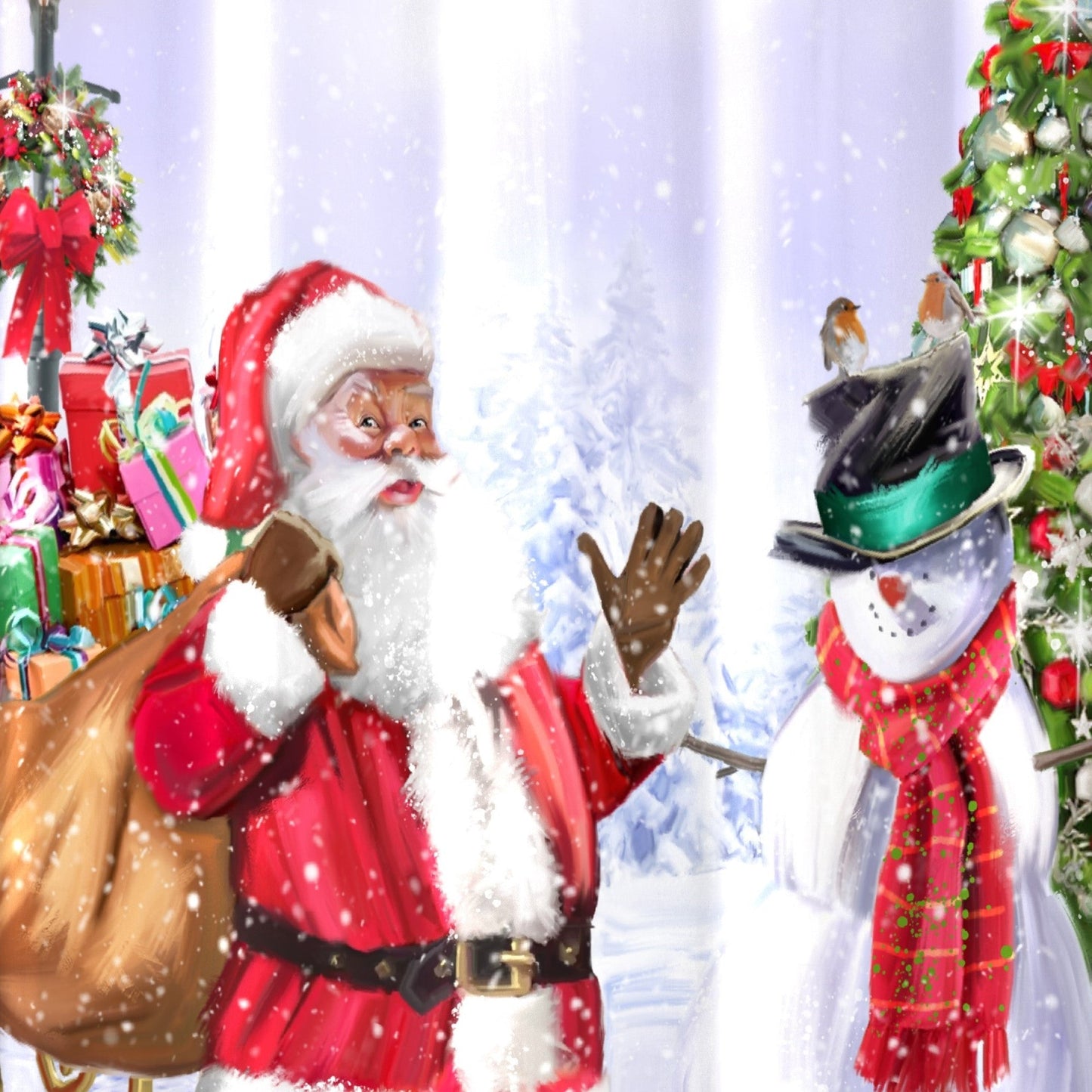 Santa & Snowy Eyelet Single Panel Door Curtain in Multi