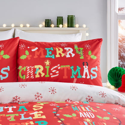 Santa's Little Helper Duvet Cover Set in Red