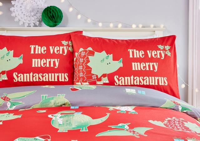 Santasaurus Christmas Duvet Cover Set in Red