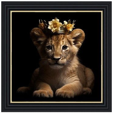 Majestic Lion Cub Girl Crown Flowers