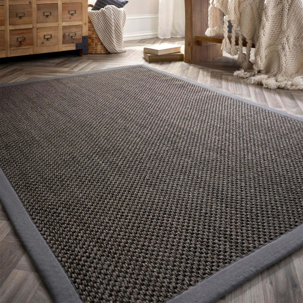 Origins Sisal Rug Dark Grey with Grey Border