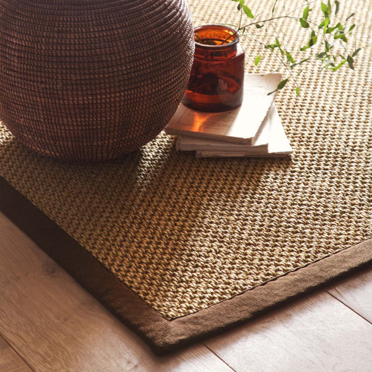 Origins Sisal Rug Warm Natural with Dark Brown Border