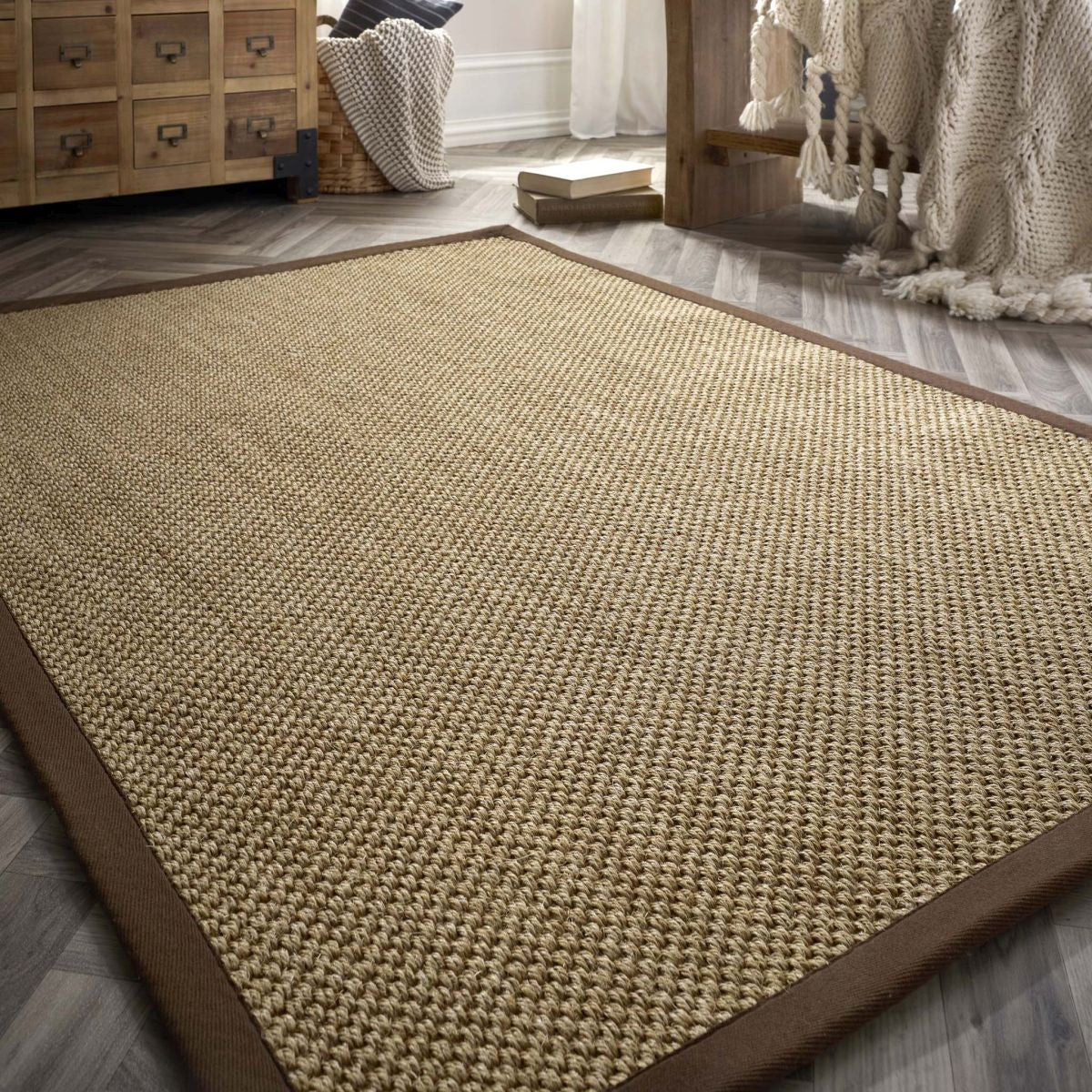Origins Sisal Rug Warm Natural with Dark Brown Border