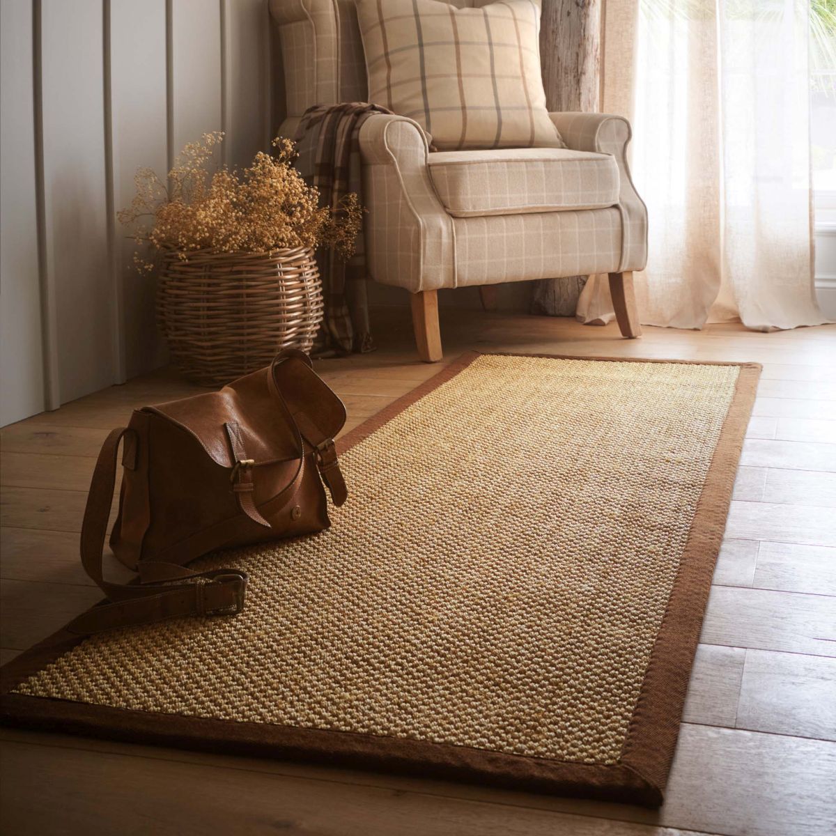Origins Sisal Rug Warm Natural with Dark Brown Border