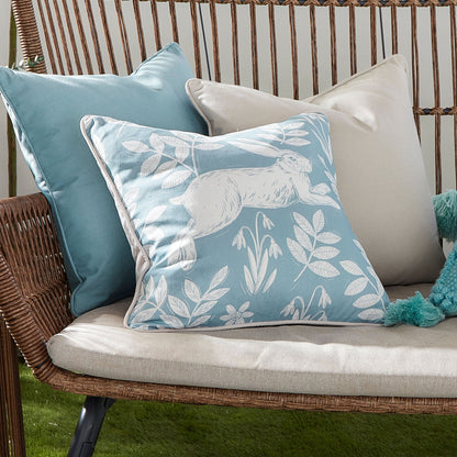 Spring Rabbit Outdoor Cushion in Duck Egg