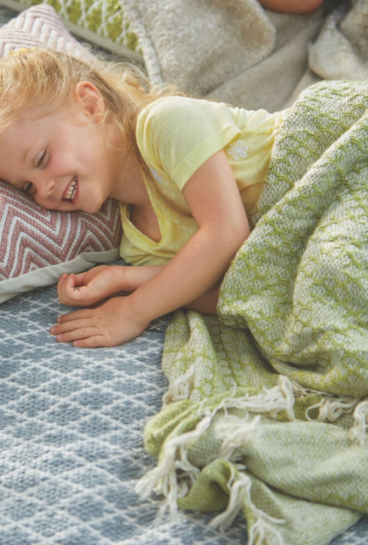 Hug Rug Woven Herringbone Throw Green
