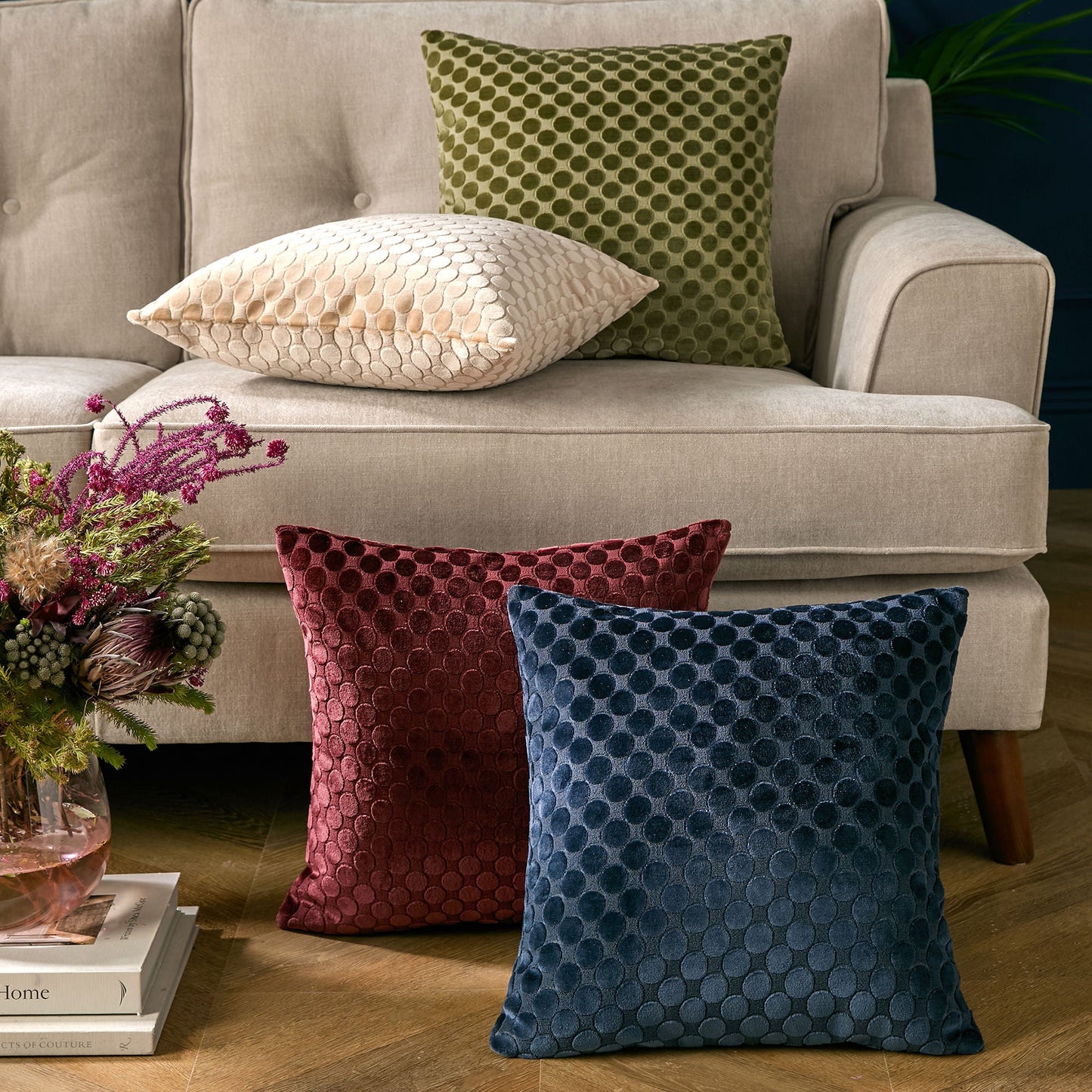Velvet Spot Cushion in Burgundy
