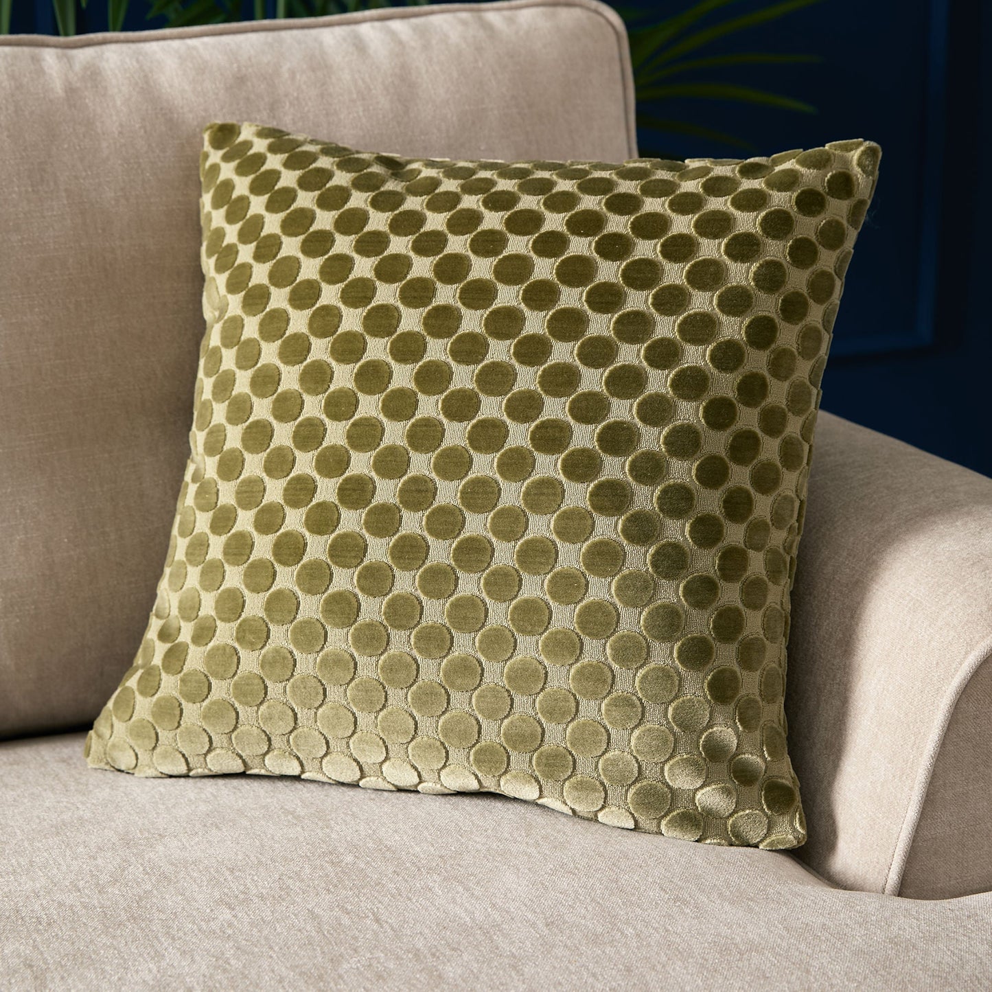 Velvet Spot Cushion in Green