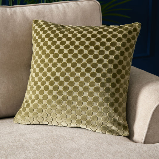 Velvet Spot Cushion in Green