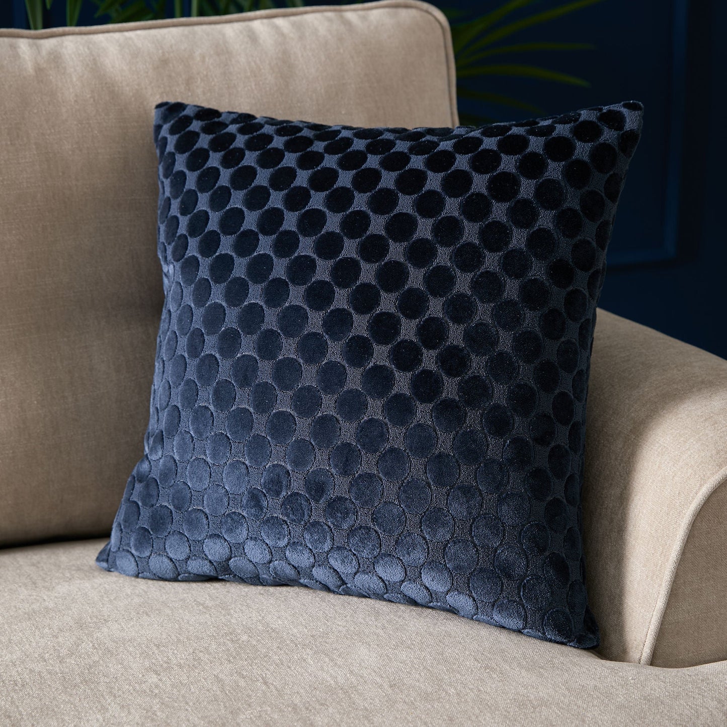 Velvet Spot Cushion in Navy