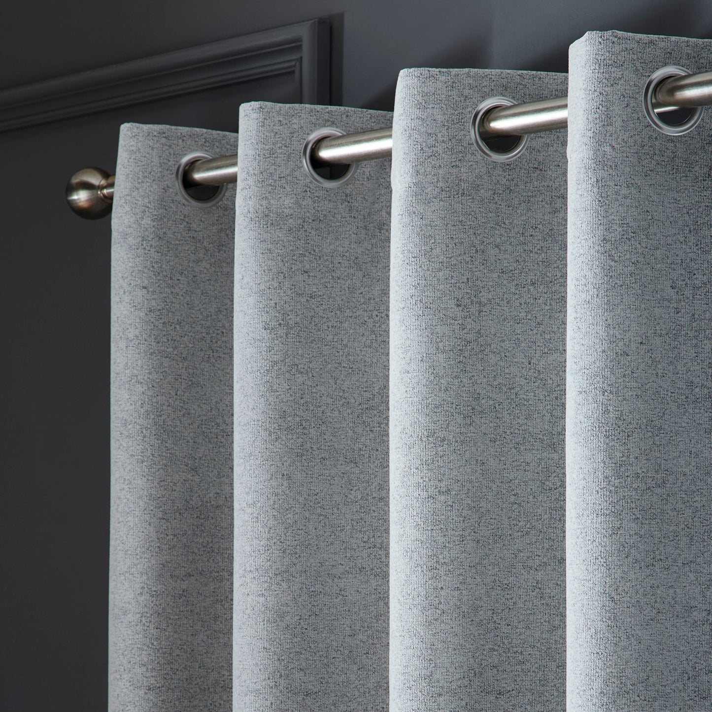 Velvet Chenille Dimout Pair of Eyelet Curtains in Grey
