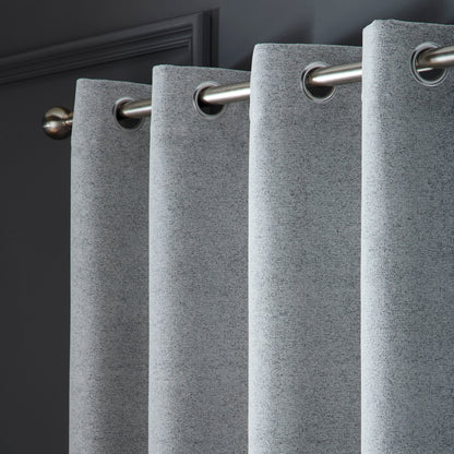 Velvet Chenille Dimout Pair of Eyelet Curtains in Grey