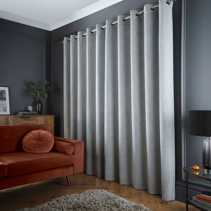 Velvet Chenille Dimout Pair of Eyelet Curtains in Grey