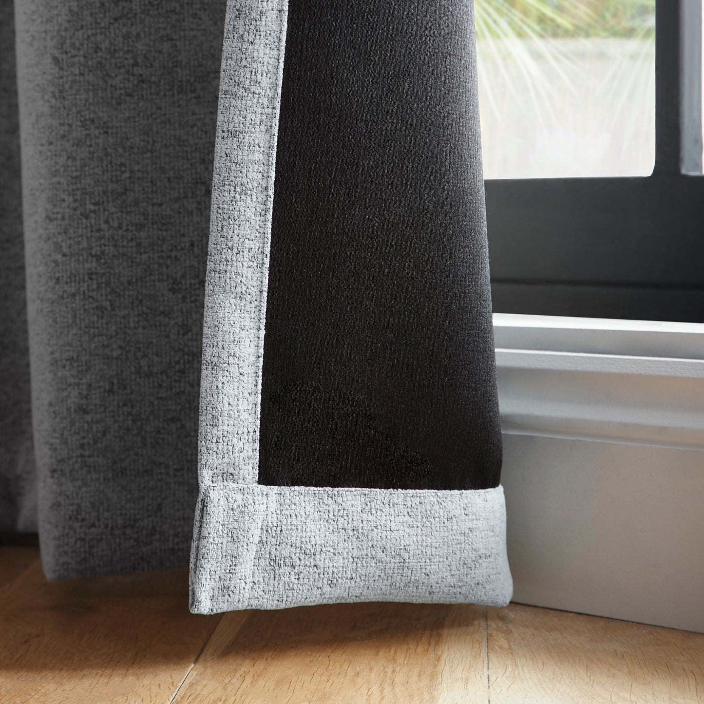 Velvet Chenille Dimout Pair of Eyelet Curtains in Grey