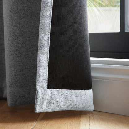 Velvet Chenille Dimout Pair of Eyelet Curtains in Grey