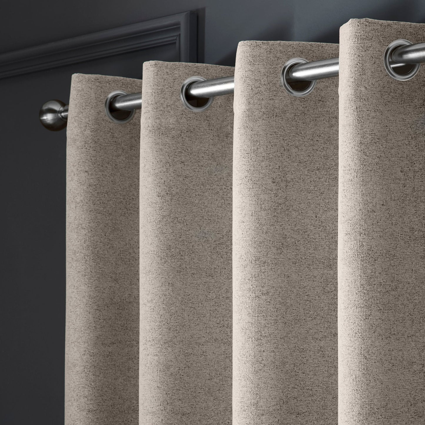 Velvet Chenille Dimout Pair of Eyelet Curtains in Natural