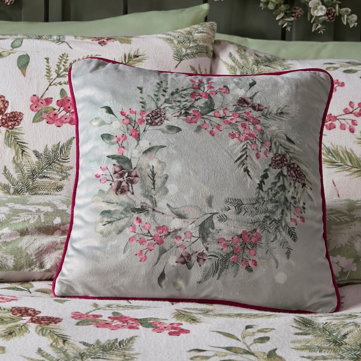 Winter Sprigs Cushion in Green