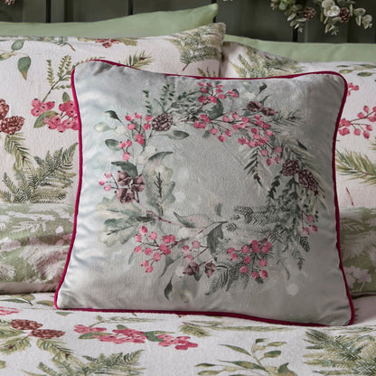 Winter Sprigs Cushion in Green
