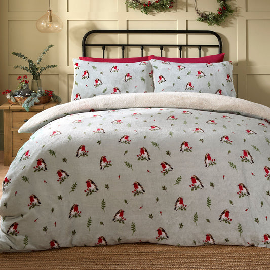Winter Robin Duvet Cover Set in Duck Egg