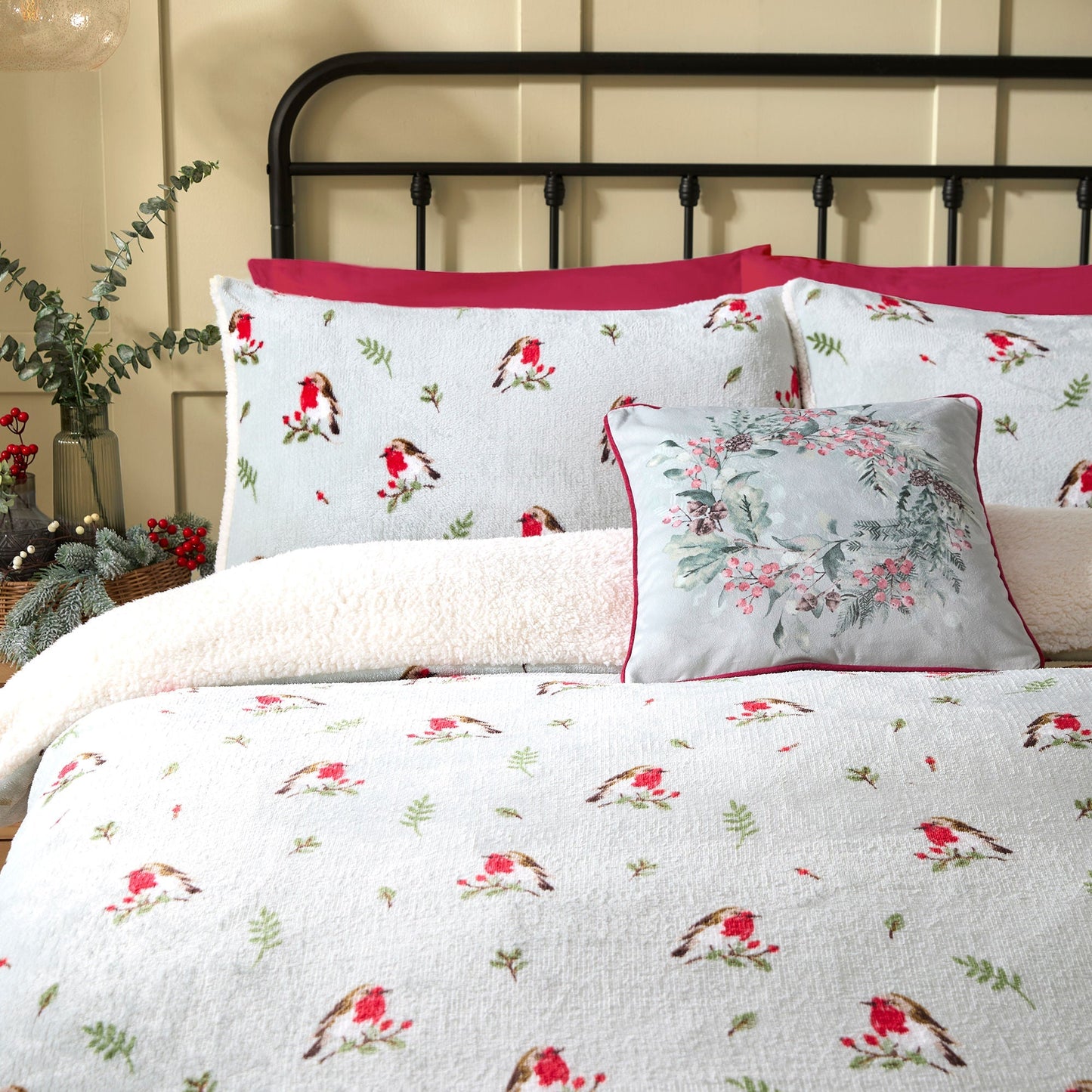 Winter Robin Duvet Cover Set in Duck Egg