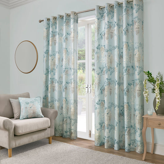 Wisteria Eyelet Curtains in Duck Egg