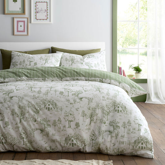 Woodland Toile Duvet Cover Set in Green