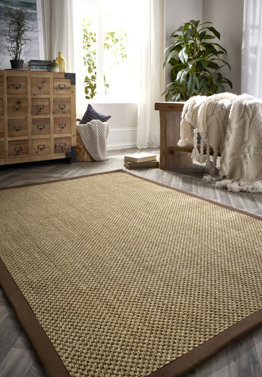 Origins Sisal Rug Warm Natural with Dark Brown Border