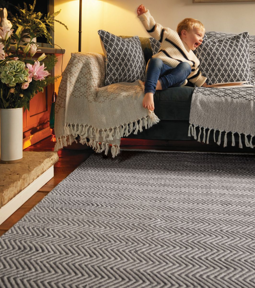 Hug Rug Woven Herringbone Rug Warm Grey