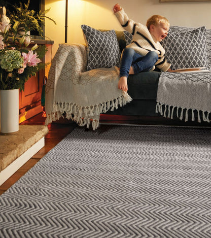 Hug Rug Woven Herringbone Rug Warm Grey