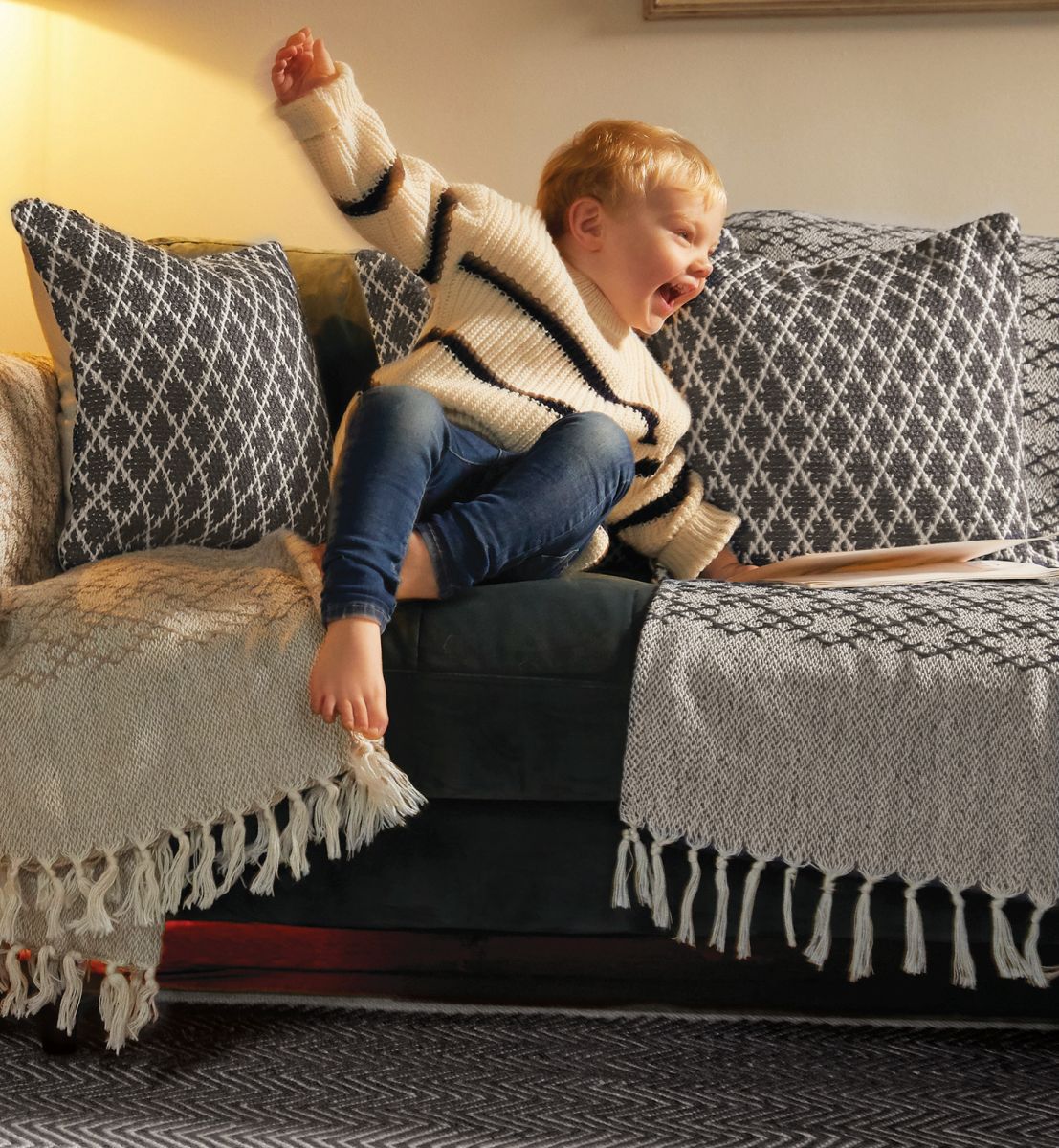 Hug Rug Woven Diamond Throw Warm Grey