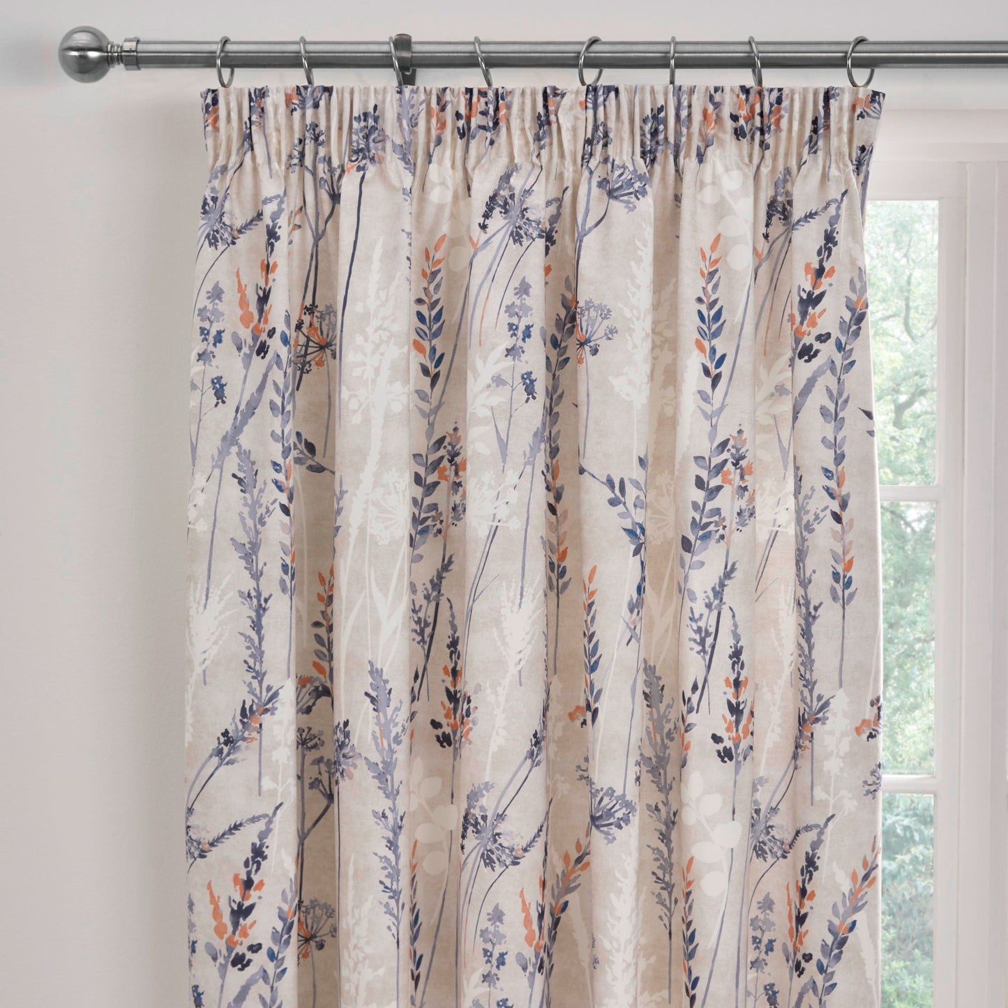 Wild Stems Pencil Pleat Curtains in Blue