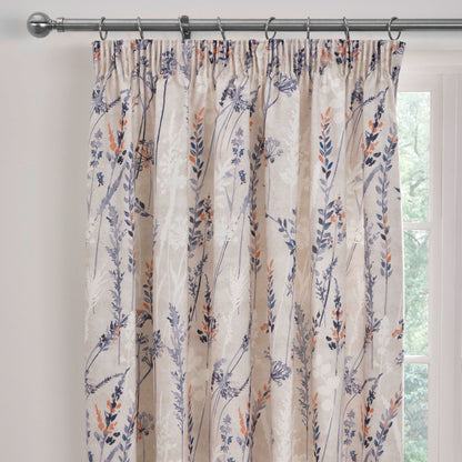 Wild Stems Pencil Pleat Curtains in Blue