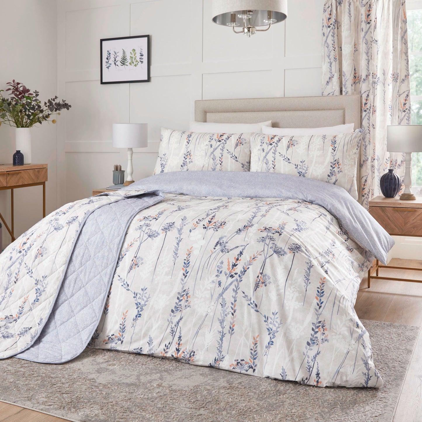 Wild Stems Pencil Pleat Curtains in Blue