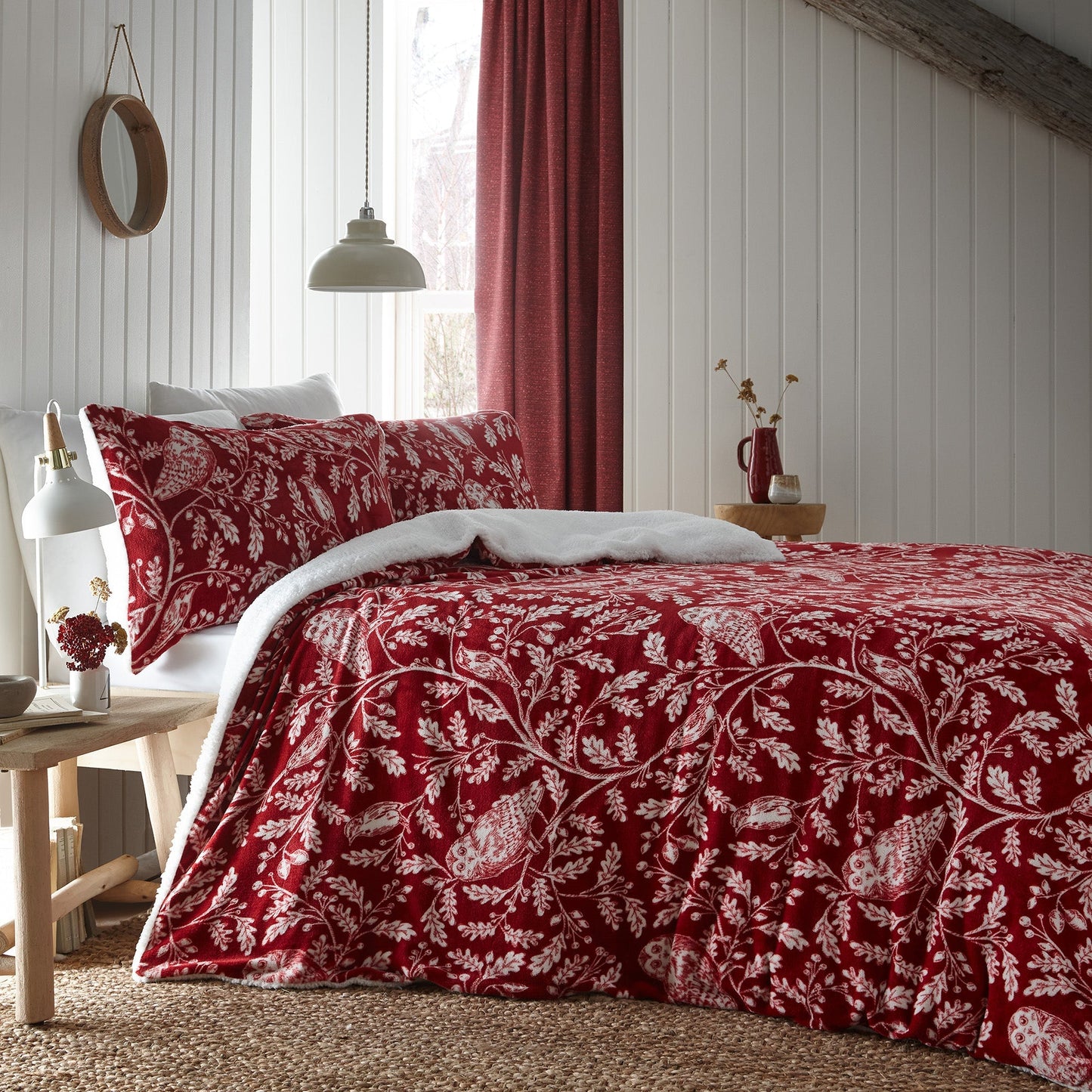 Woodland Owls Duvet Cover Set in Red
