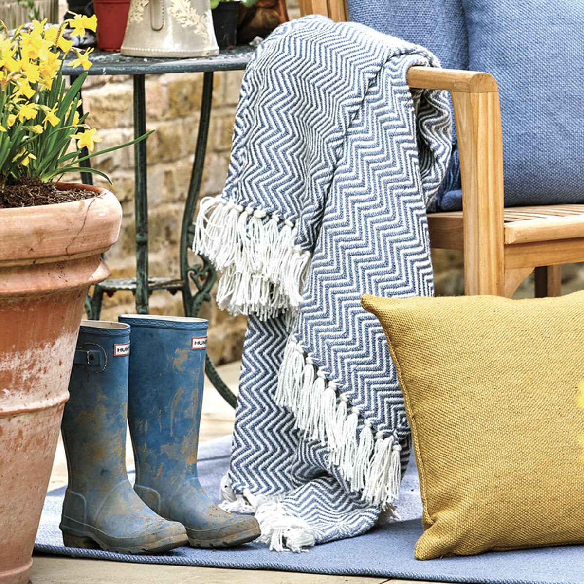 Hug Rug Woven Herringbone Throw Denim Blue