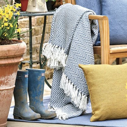 Hug Rug Woven Herringbone Throw Denim Blue