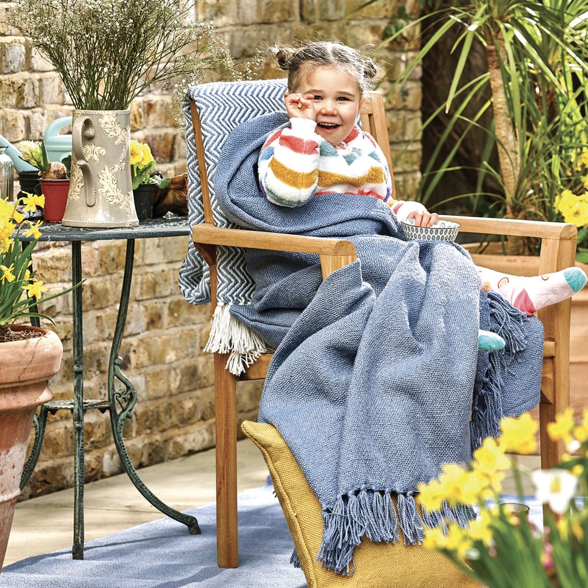 Hug Rug Woven Herringbone Throw Denim Blue