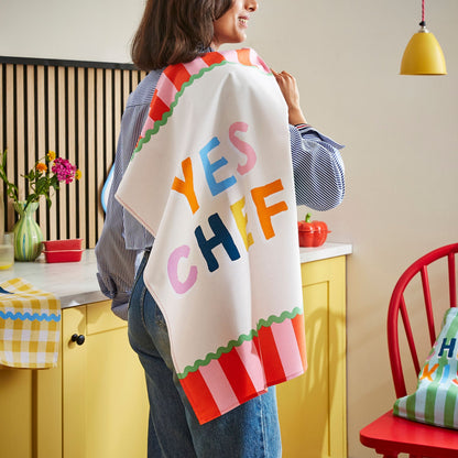 Yes Chef Stripe Cotton Tea Towel in Multicolour