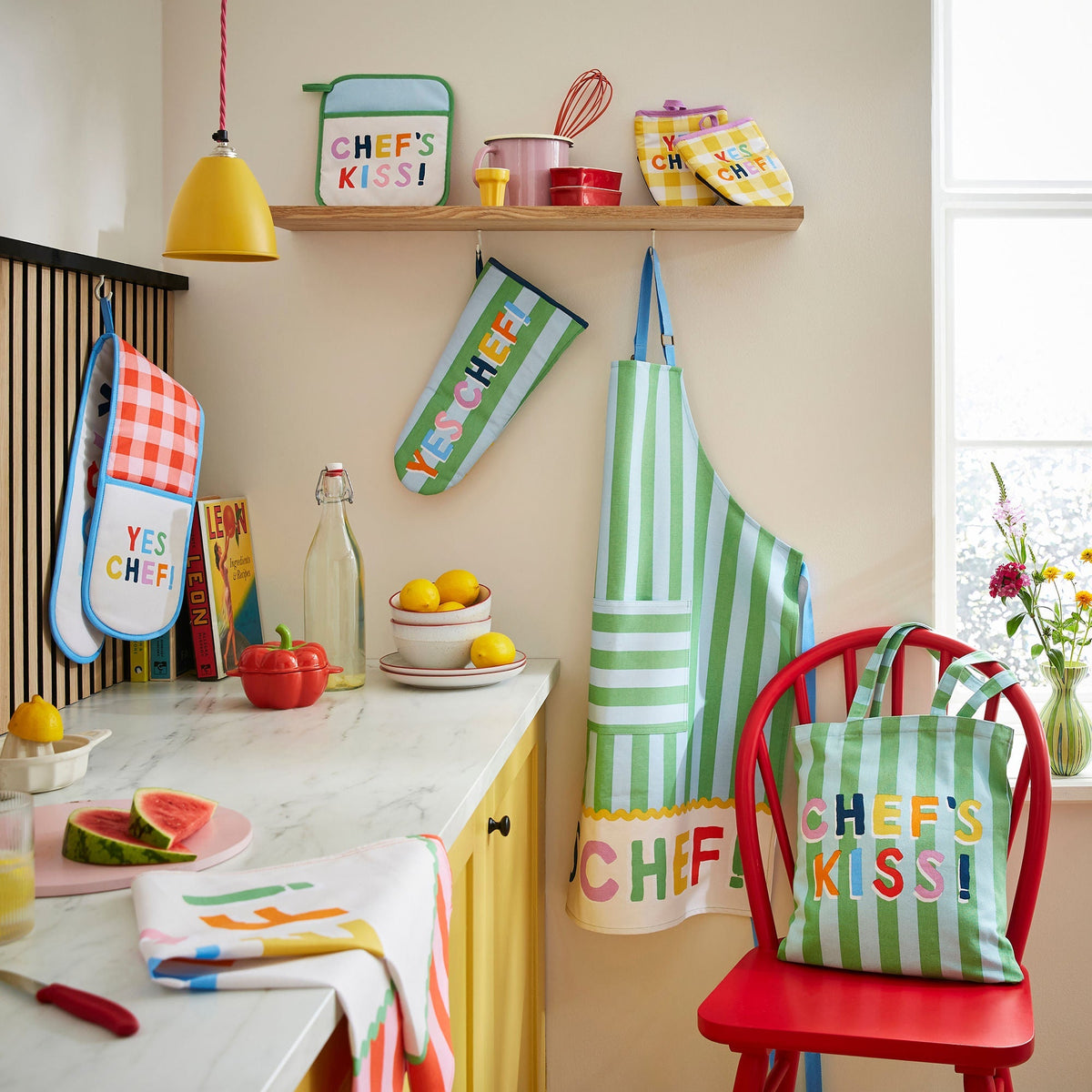 Yes Chef Stripe Cotton Tea Towel in Multicolour